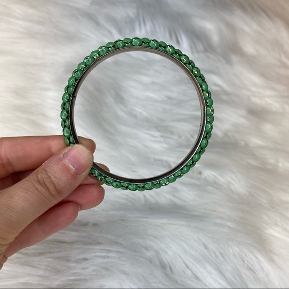 Vintage Green & Silver Metal Woven Design Bangle Bracelet One Size Fits Many - Picture 1 of 8